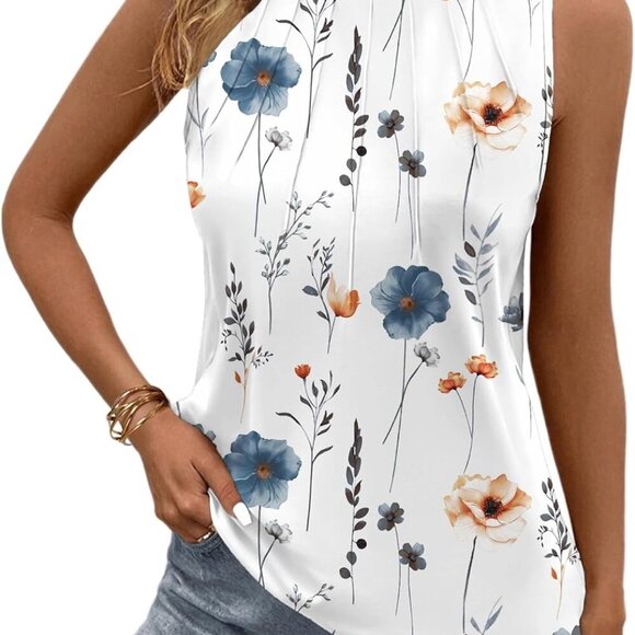 Tops - Summer Tank Top for Women in White Floral, Medium